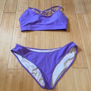 Beautiful purple Fabletics two piece swim suit Med